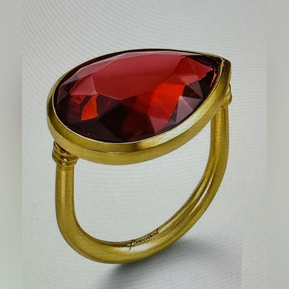 Baccarat- Marie-Helene de Taillac Pear Ring- 18k Gold Red Crystal Jewelry- SZ- 7 - Picture 5 of 16